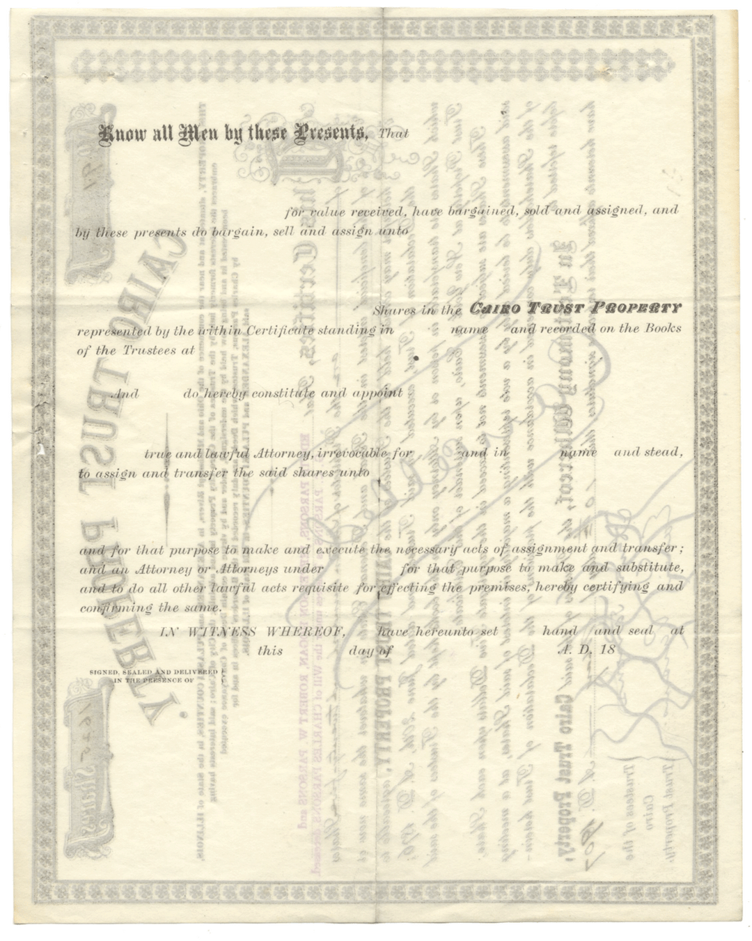 Cairo Trust Property Stock Certificate