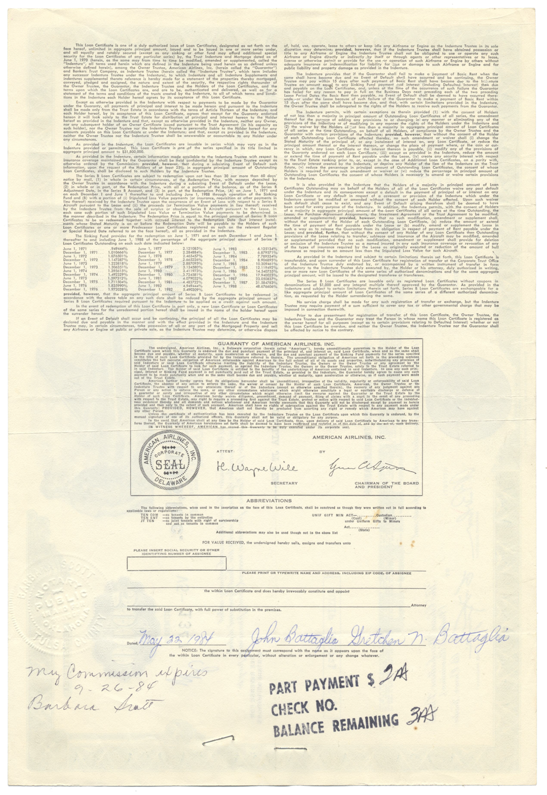 American Airlines, Inc. Bond Certificate