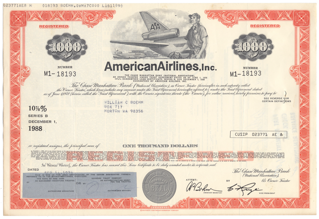 American Airlines, Inc. Bond Certificate