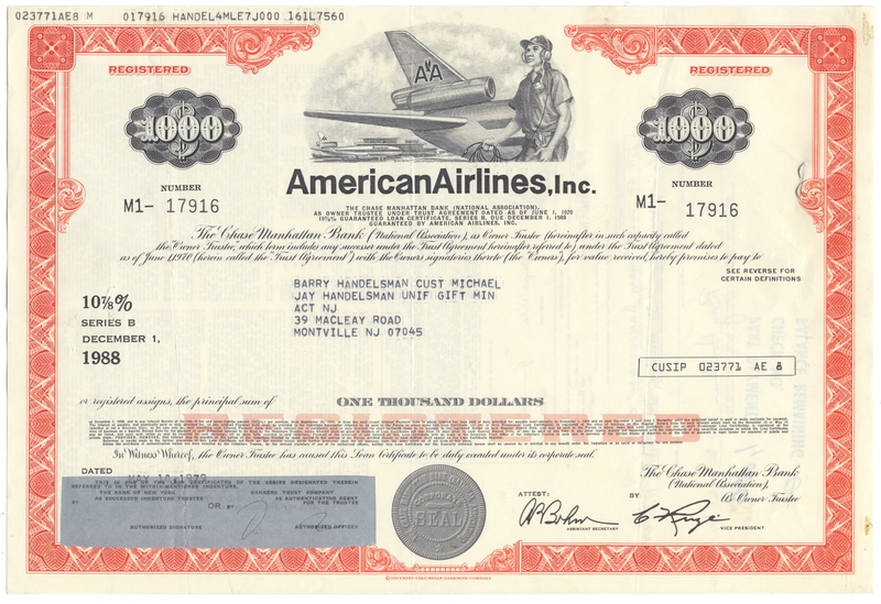 American Airlines, Inc. Bond Certificate