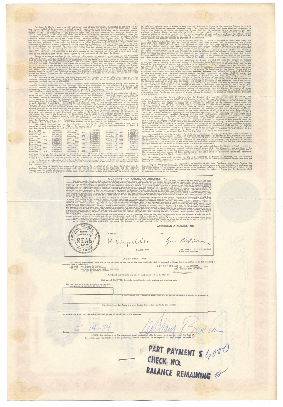 American Airlines, Inc. Bond Certificate