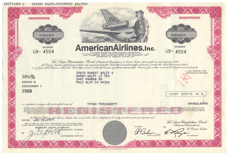 American Airlines, Inc. Bond Certificate