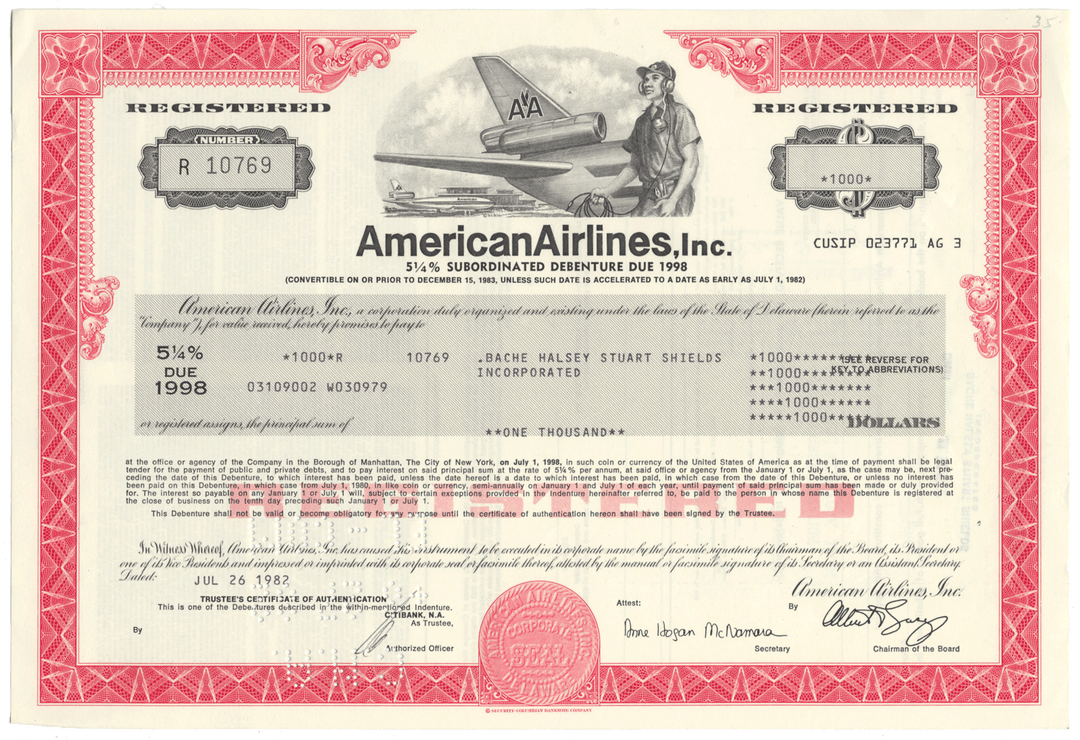 American Airlines, Inc. Bond Certificate