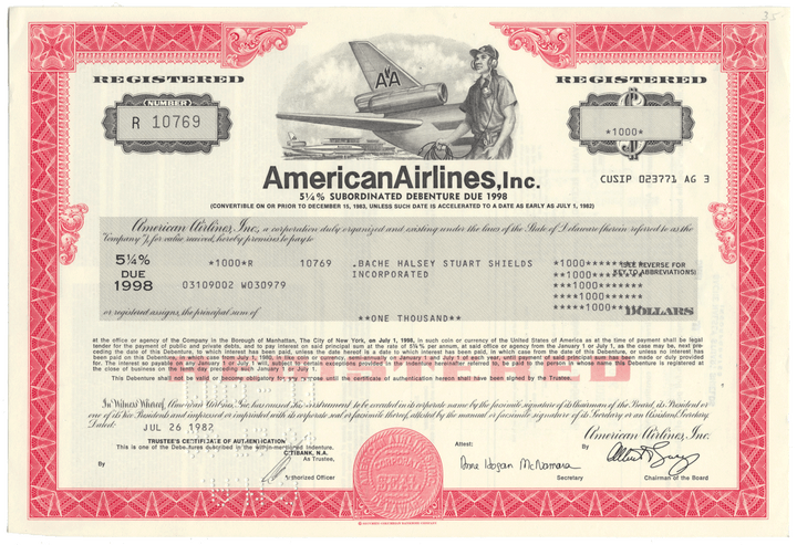 American Airlines, Inc. Bond Certificate