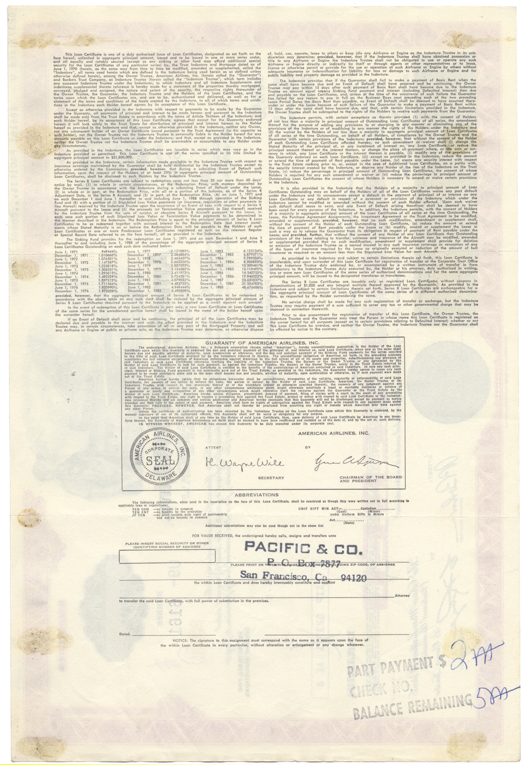 American Airlines, Inc. Bond Certificate