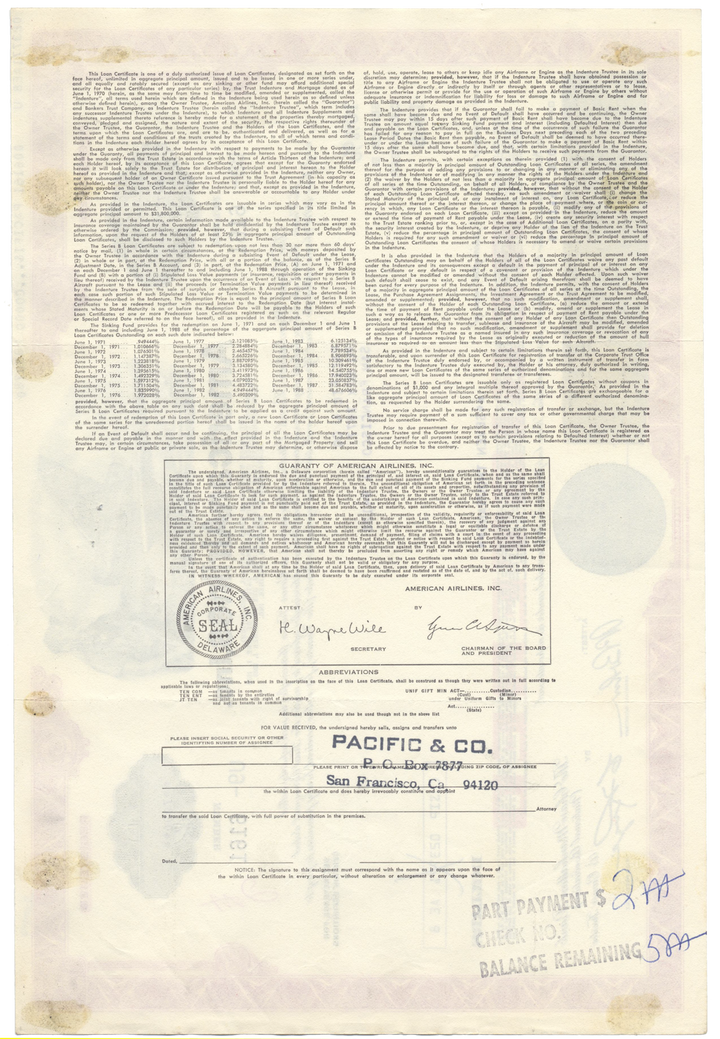 American Airlines, Inc. Bond Certificate