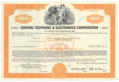 General Telephone & Electronics Corporation Bond Certificate