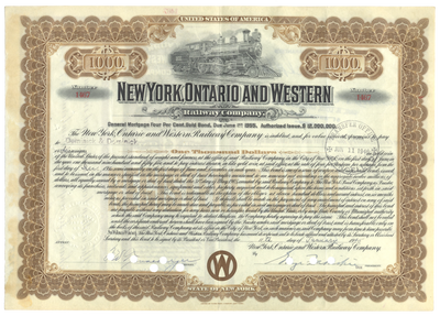 New York, Ontario and Western Railway Company Bond Certificate