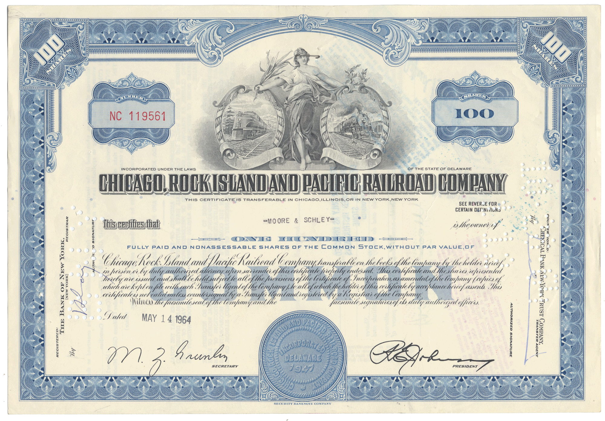 Chicago, Rock Island and Pacific Railroad Company Stock Certificate