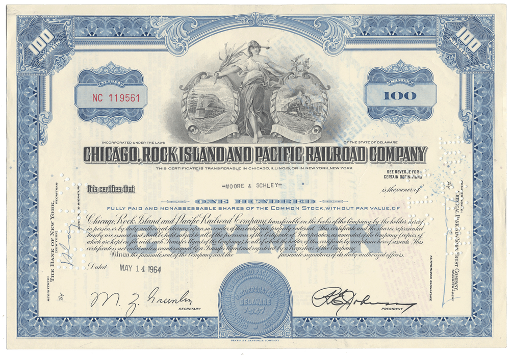 Chicago, Rock Island and Pacific Railroad Company Stock Certificate