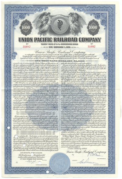 Union Pacific Railroad Company Bond Certificate