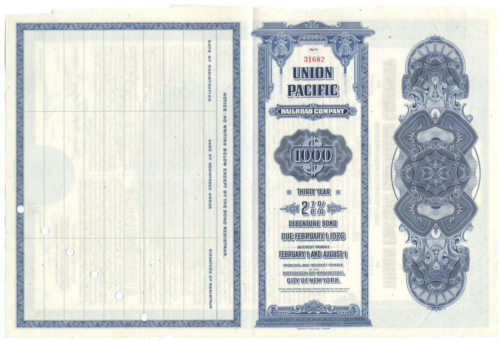 Union Pacific Railroad Company Bond Certificate