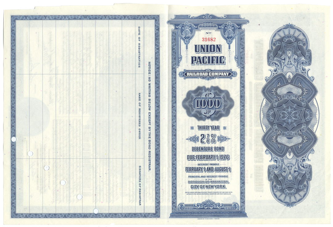 Union Pacific Railroad Company Bond Certificate