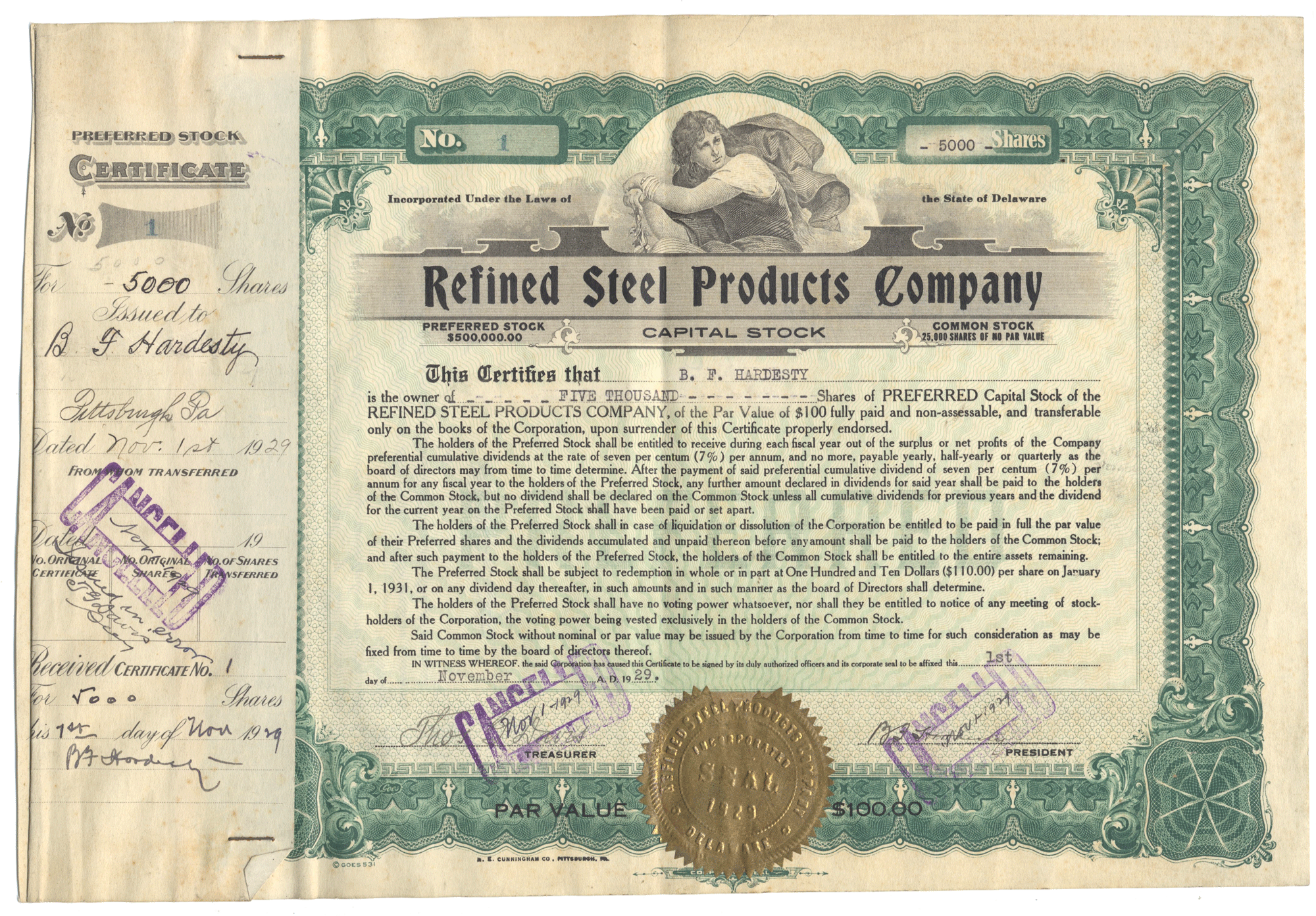 Refined Steel Products Company (Certificate #1)