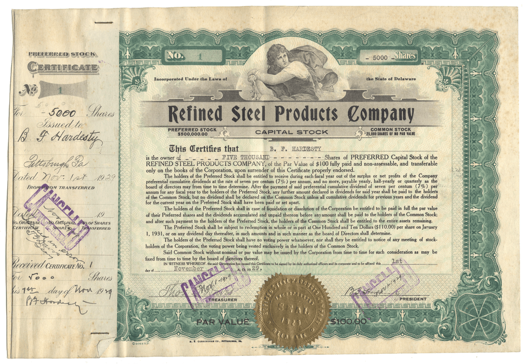 Refined Steel Products Company (Certificate #1)