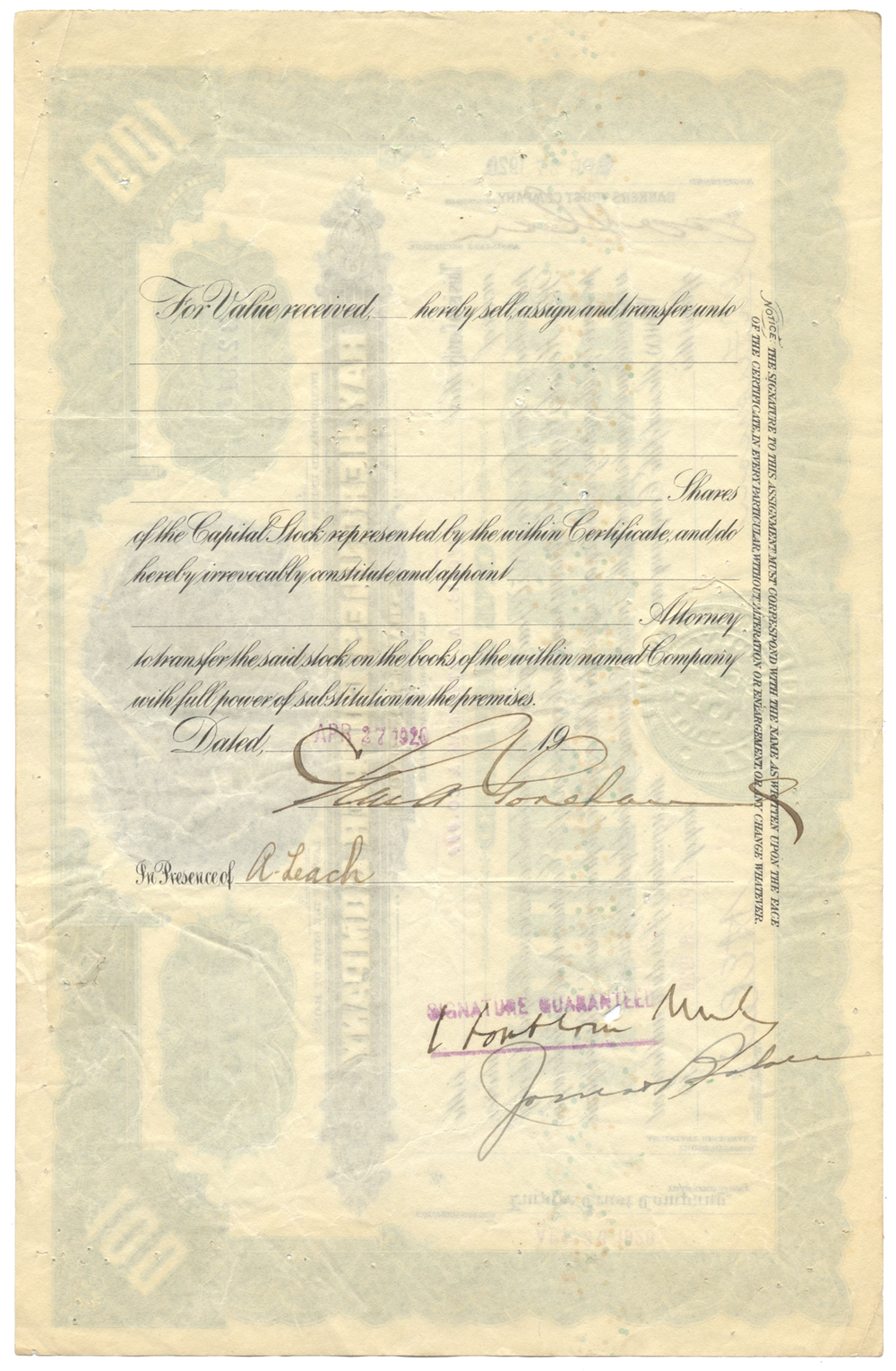 Ray Hercules Copper Company Stock Certificate