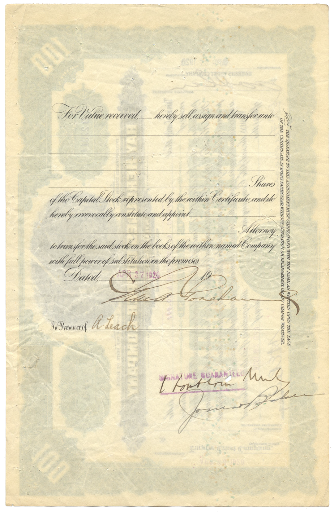 Ray Hercules Copper Company Stock Certificate