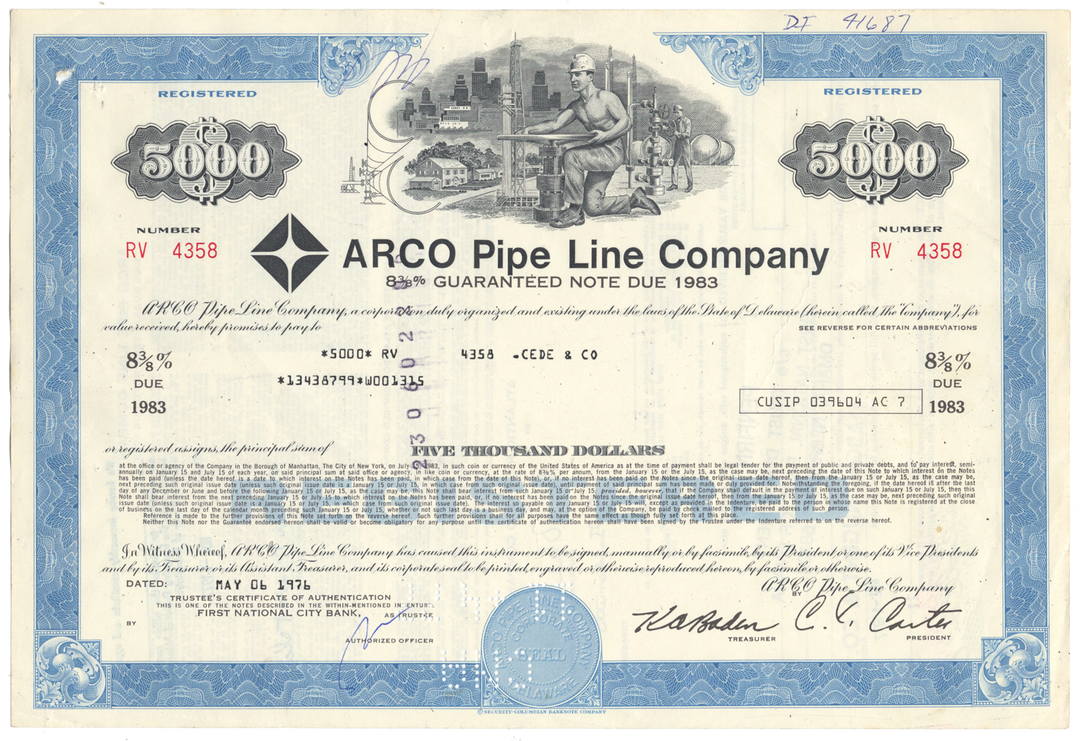 ARCO Pipe Line Company Bond Certificate