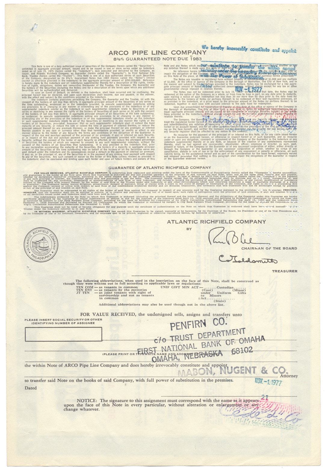 ARCO Pipe Line Company Bond Certificate