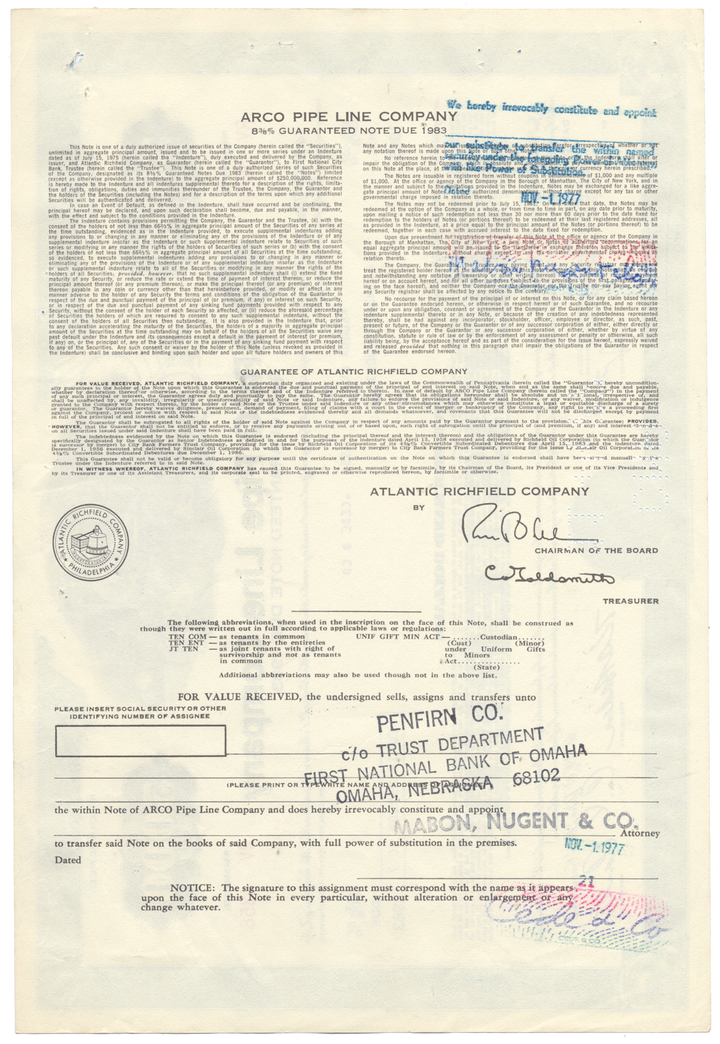 ARCO Pipe Line Company Bond Certificate