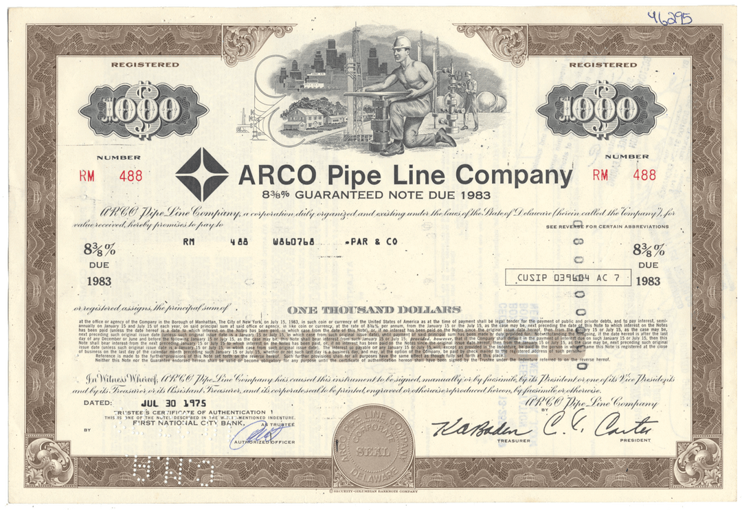 ARCO Pipe Line Company Bond Certificate