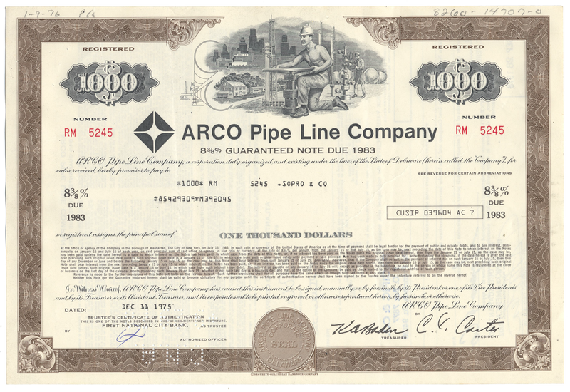 ARCO Pipe Line Company Bond Certificate