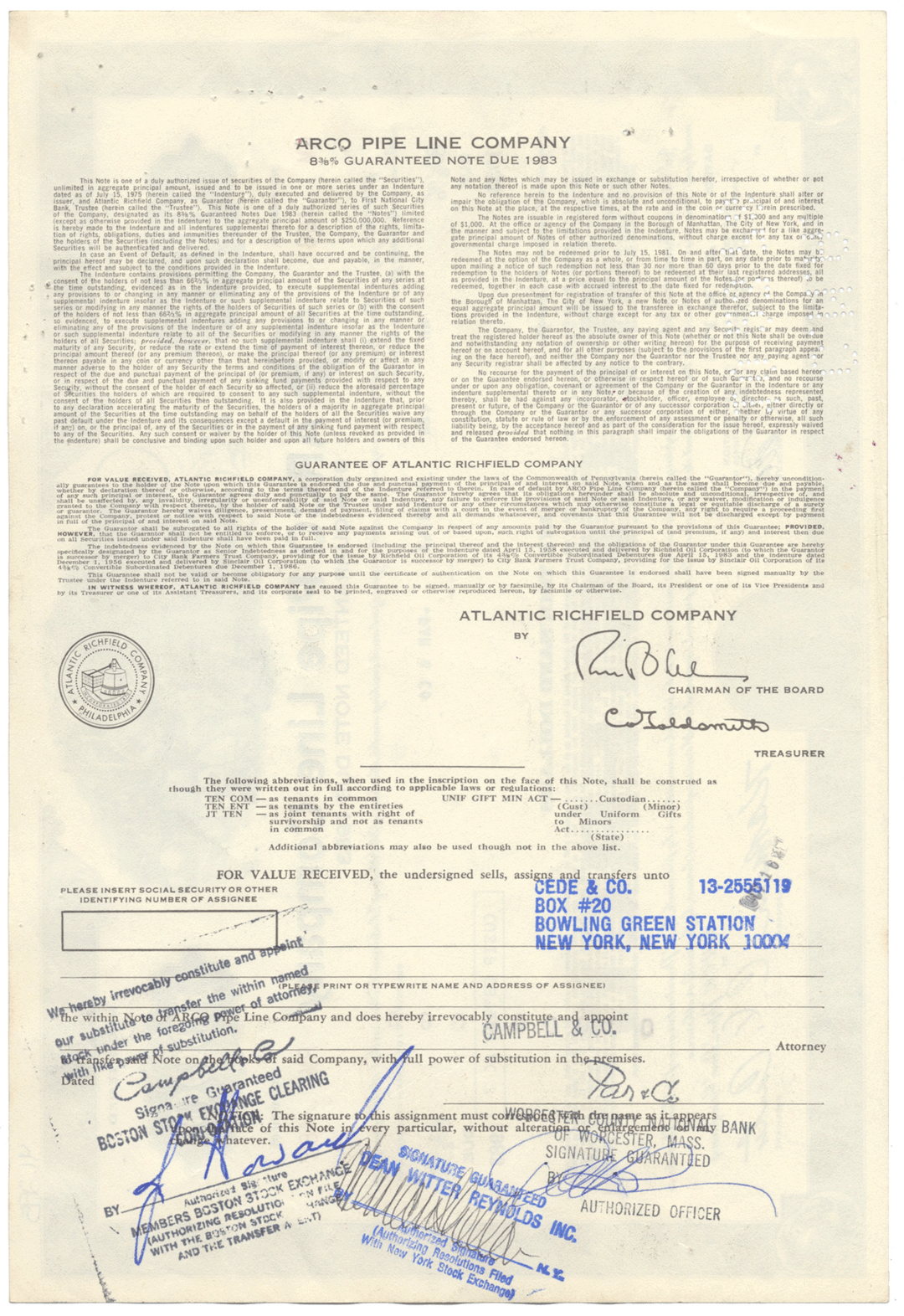 ARCO Pipe Line Company Bond Certificate