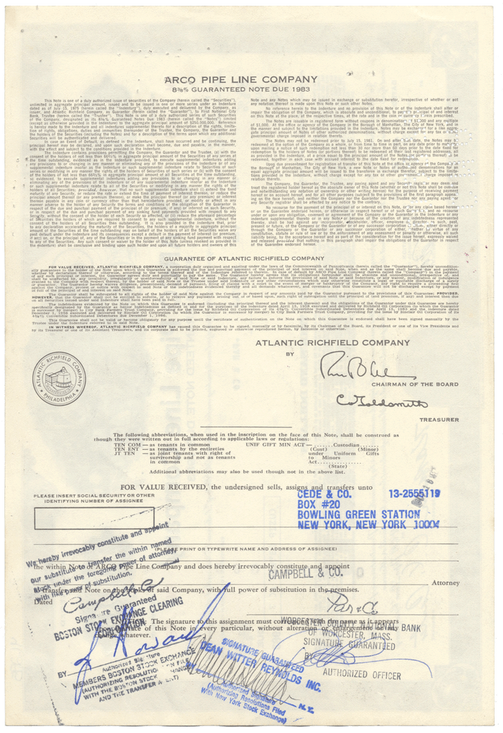 ARCO Pipe Line Company Bond Certificate