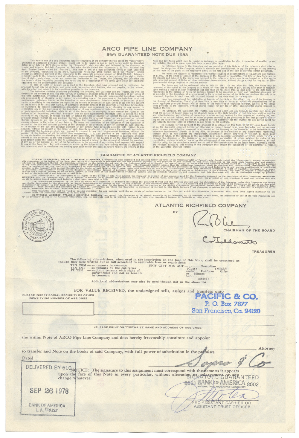 ARCO Pipe Line Company Bond Certificate