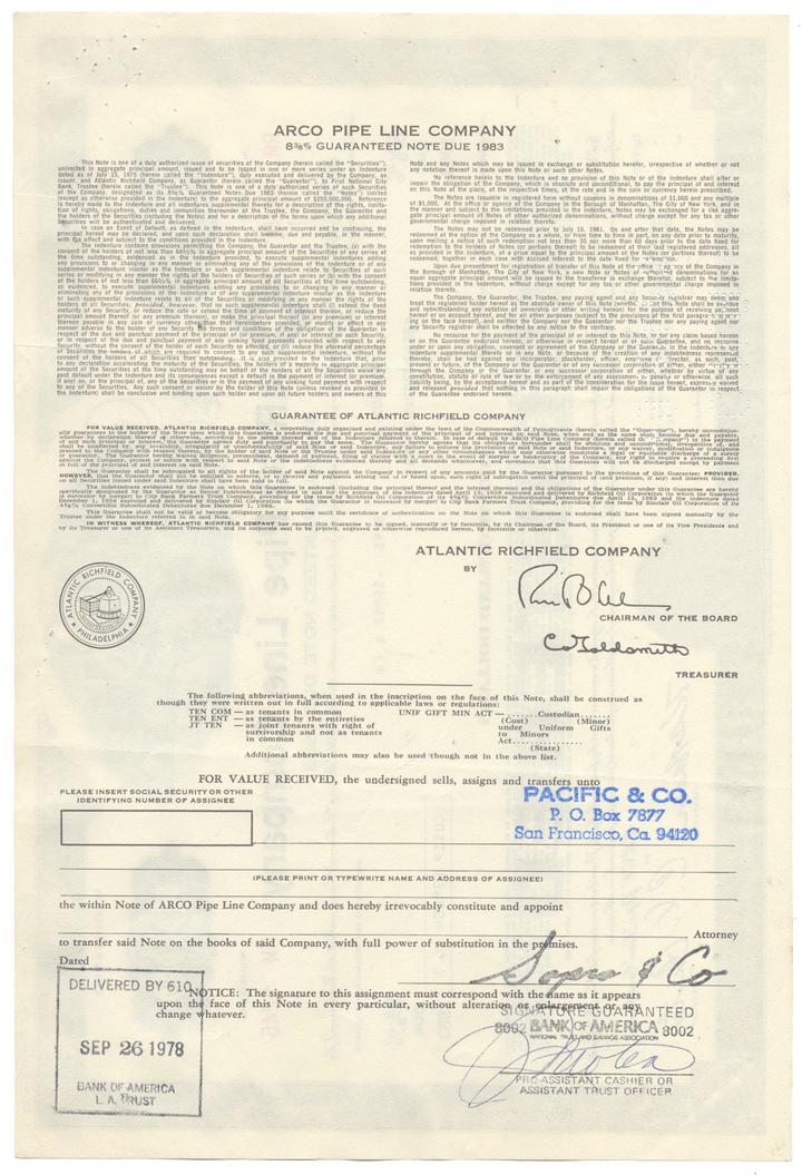 ARCO Pipe Line Company Bond Certificate