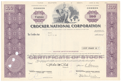Crocker National Corporation Stock Certificate