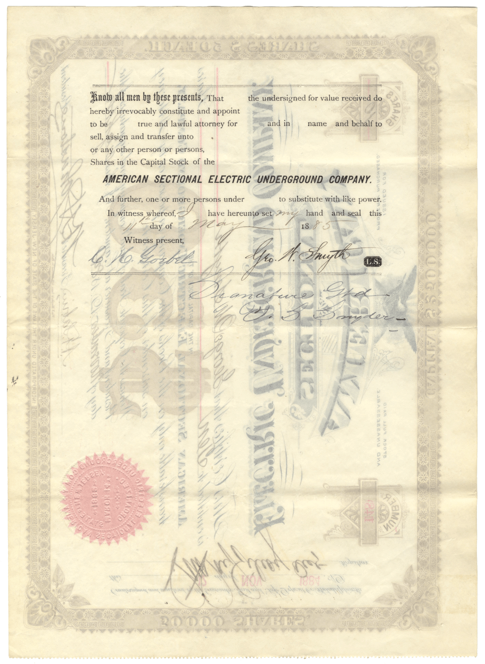 American Sectional Electric Underground Company Stock Certificate