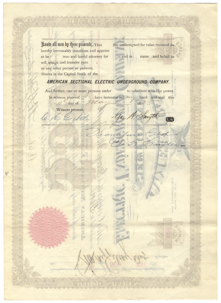 American Sectional Electric Underground Company Stock Certificate