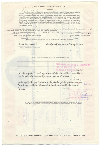Philadelphia Electric Company Stock Certificate