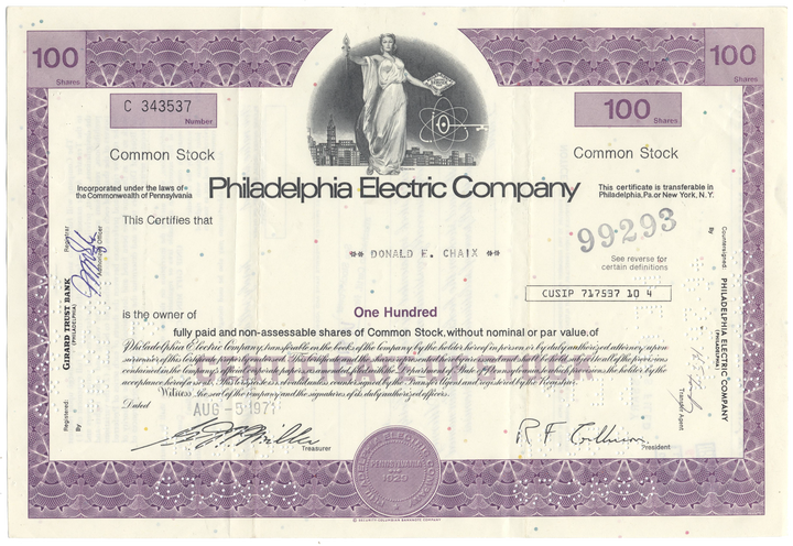 Philadelphia Electric Company Stock Certificate