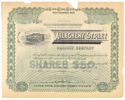 Allegheny Street Railway Company Stock Certificate