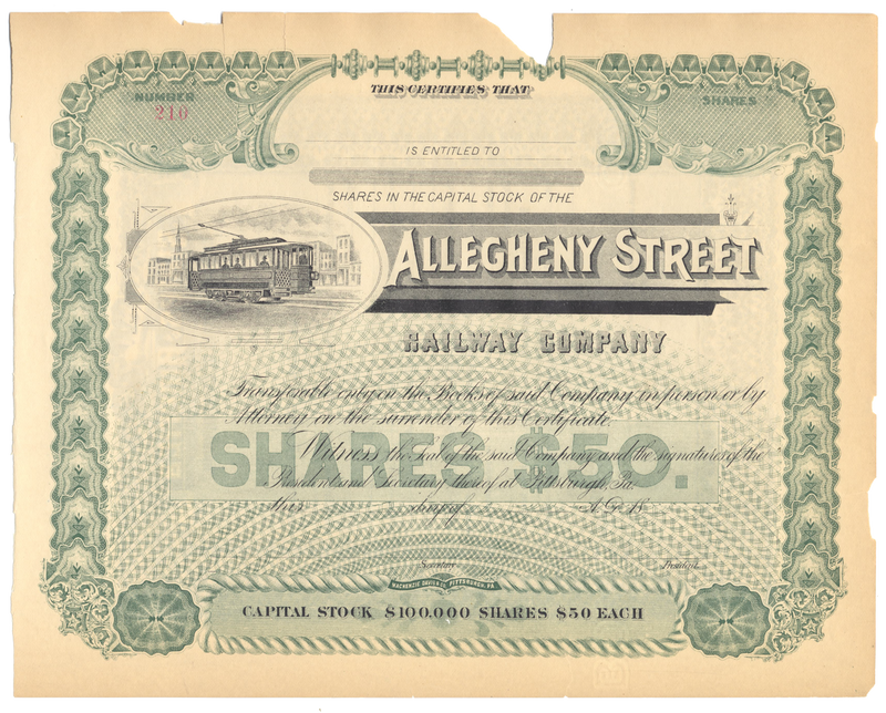 Allegheny Street Railway Company Stock Certificate