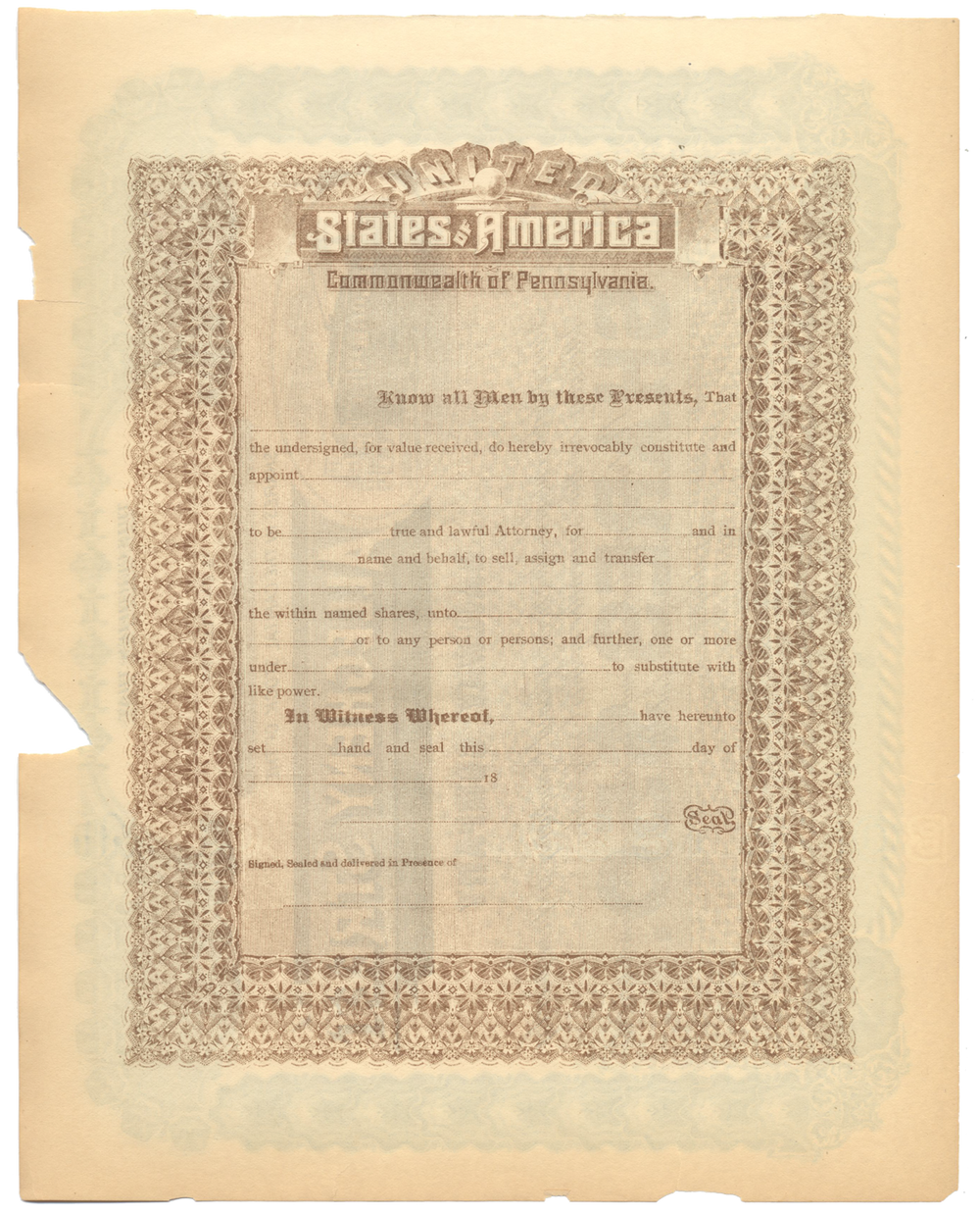 Allegheny Street Railway Company Stock Certificate