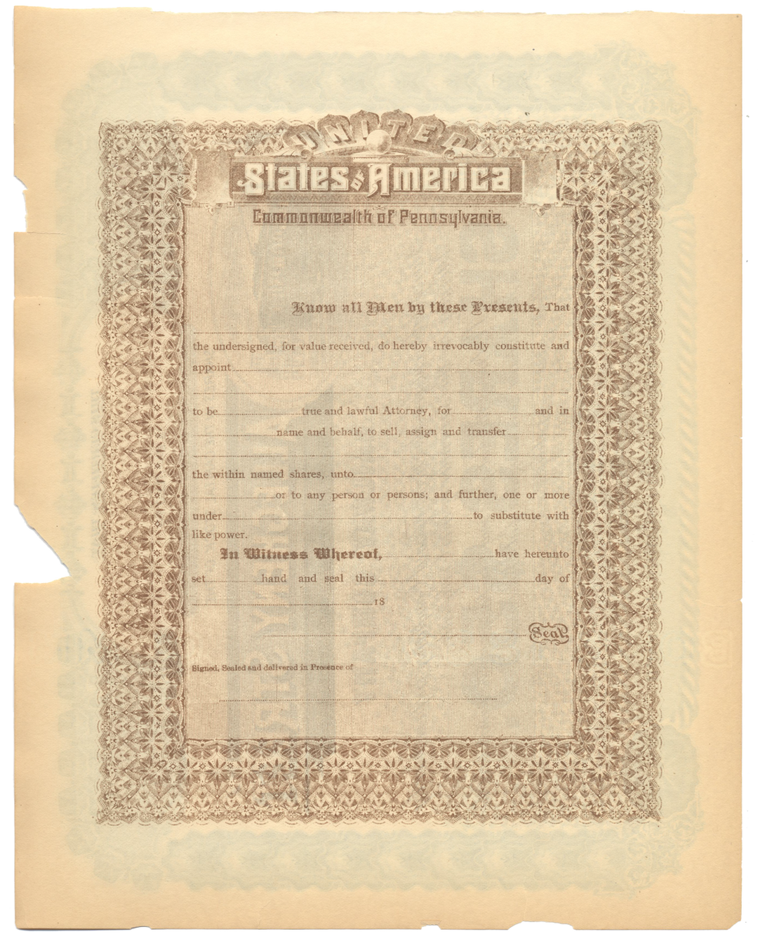 Allegheny Street Railway Company Stock Certificate