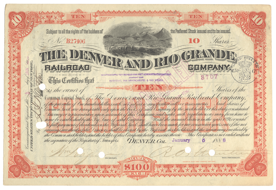 Denver and Rio Grande Railroad Company Stock Certificate