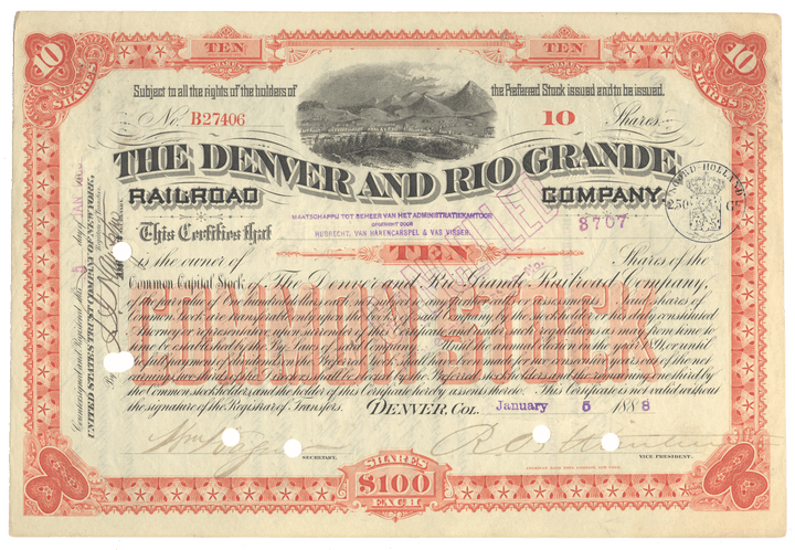 Denver and Rio Grande Railroad Company Stock Certificate