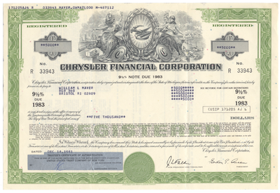 Chrysler Financial Corporation Bond Certificate