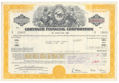 Chrysler Financial Corporation Bond Certificate