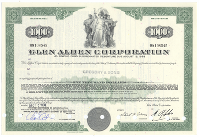 Glen Alden Corporation Bond Certificate