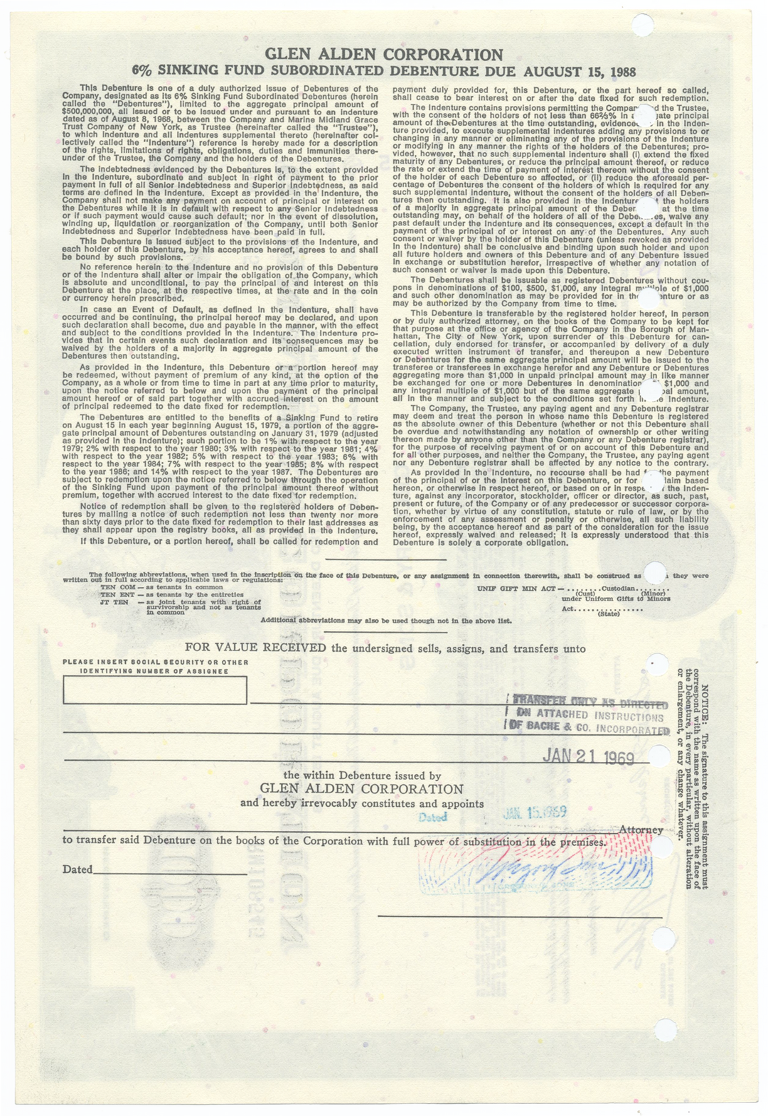 Glen Alden Corporation Bond Certificate