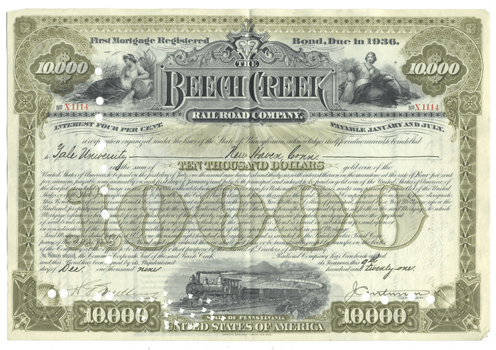 Historical bond certificate for the Beech Creek Railroad Companyfrom 1921