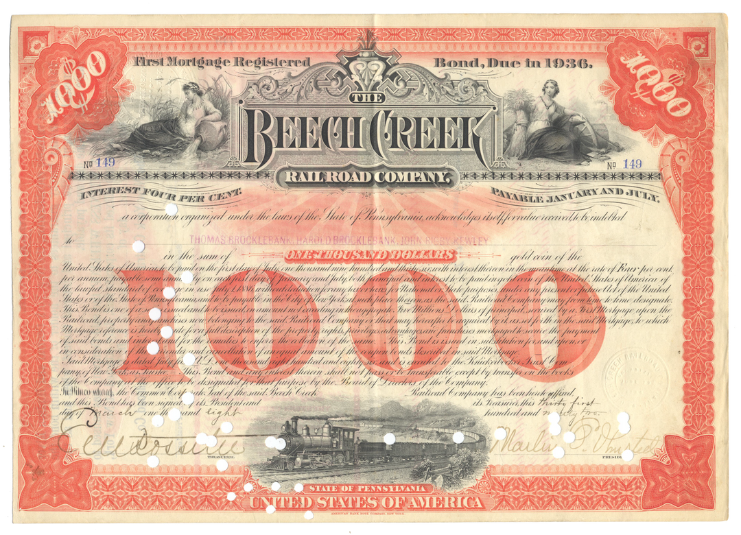 Beech Creek Railroad Company Bond Certificate