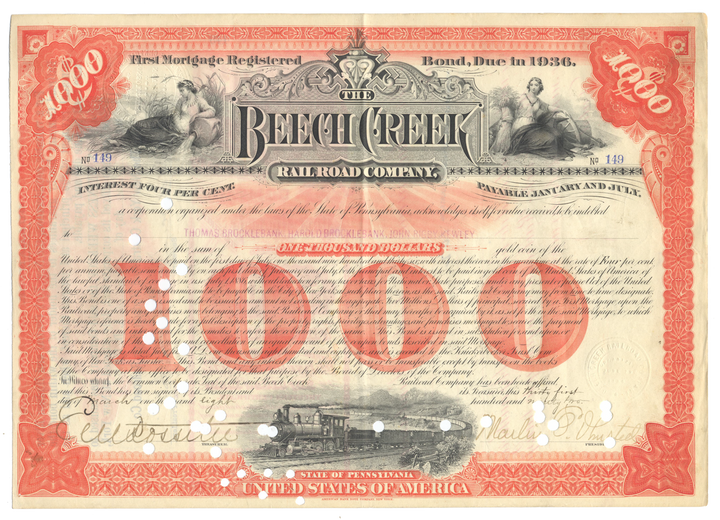 Beech Creek Railroad Company Bond Certificate