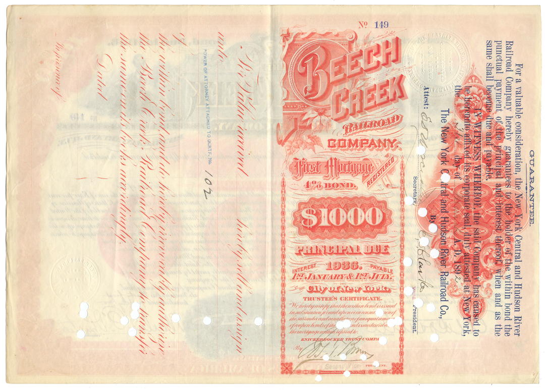 Beech Creek Railroad Company Bond Certificate