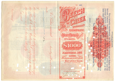Beech Creek Railroad Company Bond Certificate